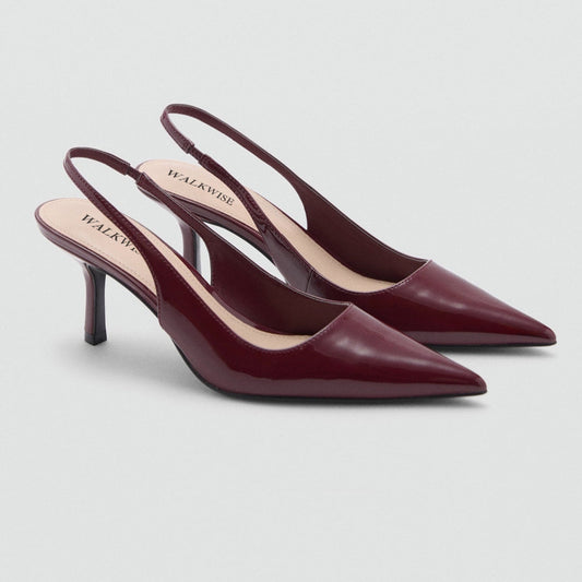 Pointed shoes with Mehroon patent leather effect